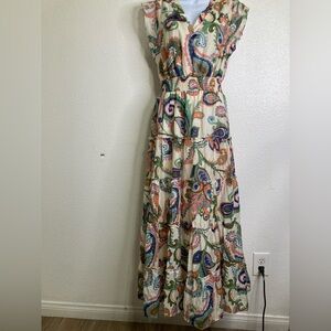 MSK Paisley-Floral Print Tiered Fluttered Sleeves Maxi Dress Size S Resort Wear
